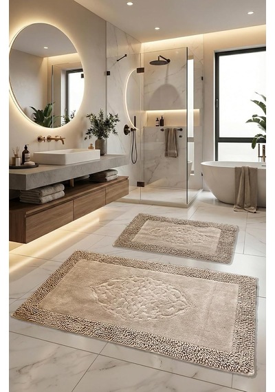 Pamukkent Süper Emici 2'li%100 Pamuk Ultra Lüks Banyo Paspası Seti 60x100 Cm Ve 50x60 Cm Kahverengi Diğer