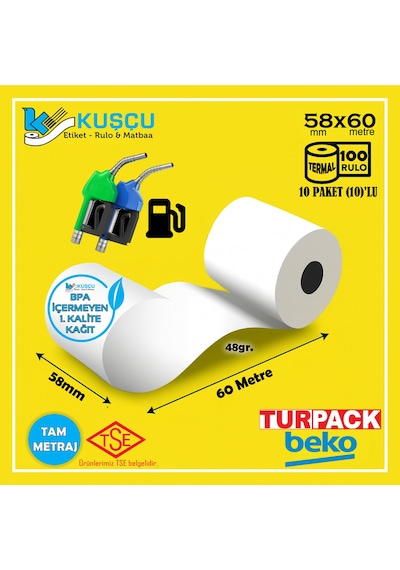 100 Adet 58x60 Tse Belgeli - 1. Kalite - Bpa İçermeyen - Akaryakıt/pompa - Turpack