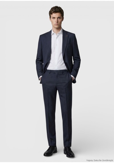Ramsey Antrasit Düz Modern Fit %100 Yün Takım Elbise