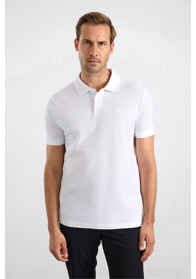 Süvari Beyaz Slim Düz Nakışlı Pike Düğmeli Polo Yaka Tişört Ts1014000474-bey