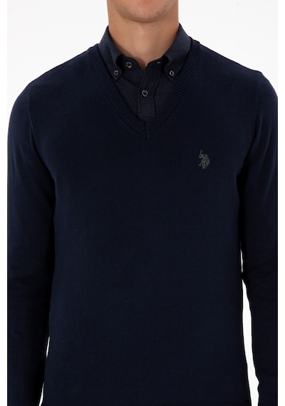 U.S. Polo Assn. Erkek Slim Fit V Yaka Lacivert Basic Triko Kazak 50313662-VR033