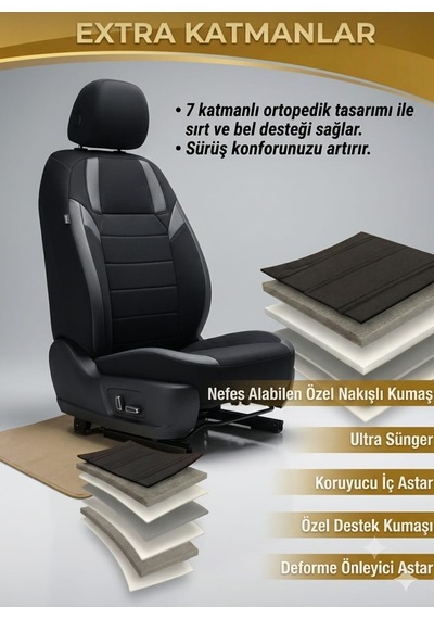 Monza Siyah Serisi Üniversal Oto Koltuk Kılıfı Ön Arka Koltuk Tam Set