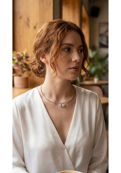 Pirinç Gümüş Renk Choker Model Zirkon Taşlı Kadın Kolye - Gümüş