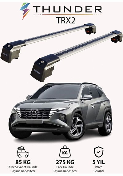 Hyundaı Tucson 2022-sonrası Trx2 Thunder Carrier Kilitli Ara Atkı Taşıyıcı Tavan Barı Gri
