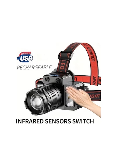 Dual Light Source Şarjlı Ve Sensörlü Kafa Lambası Çok Renkli