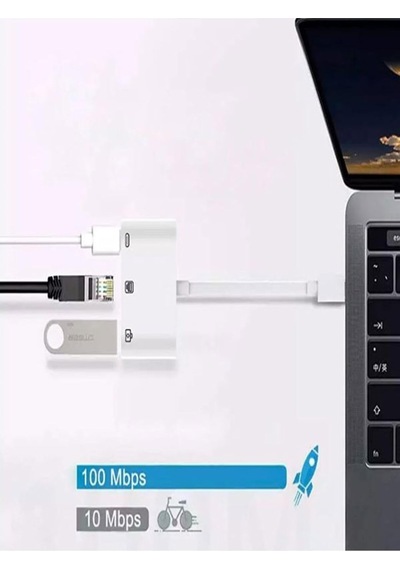 Iphone 7 8 X 11 11 Pro 12 13 13 14 Pro Max İle Uyumlu Ve Ipad Uyumlu Usb Ethernet Lightning Şarj Adaptörü 3in1