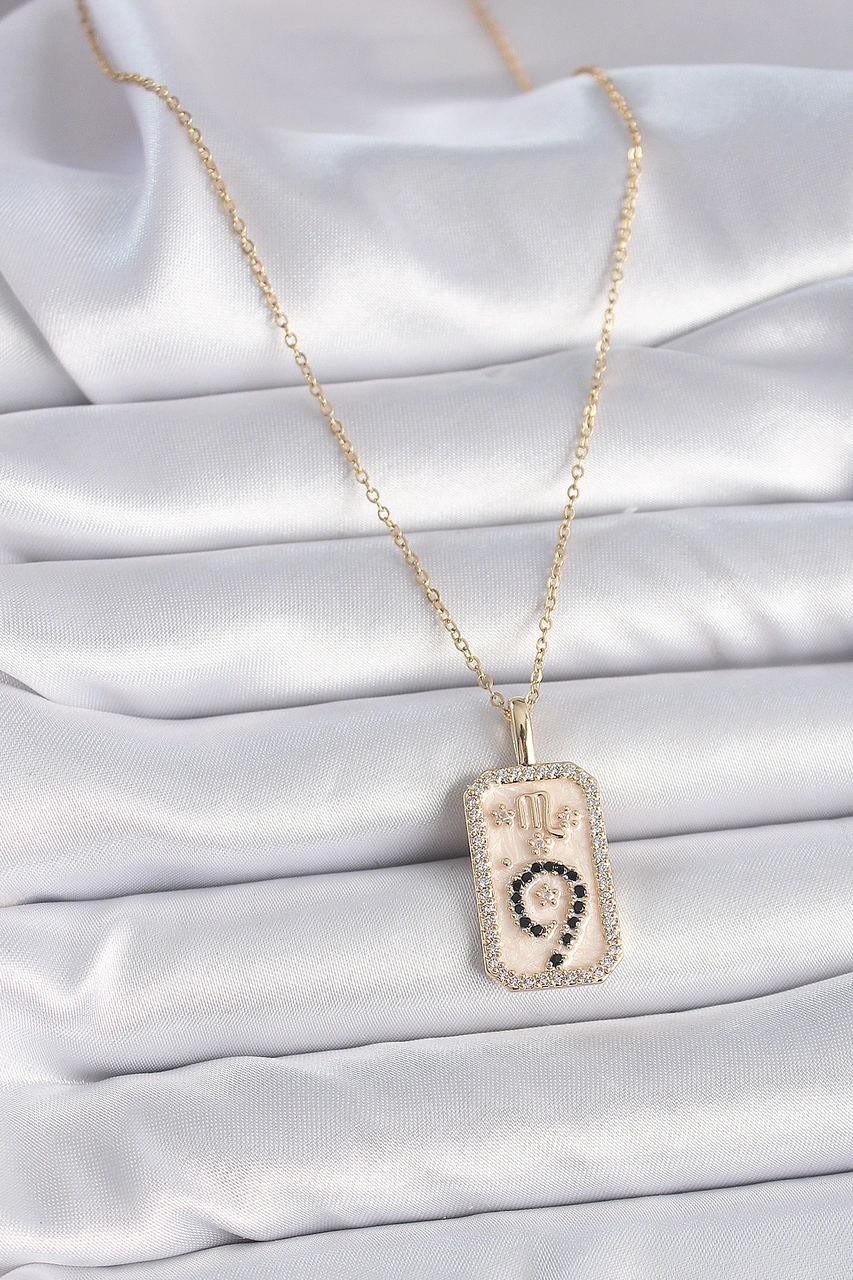 Akrep Burcu Kolye Zirkon Taşlı 316l Çelik Gold Renk Altın