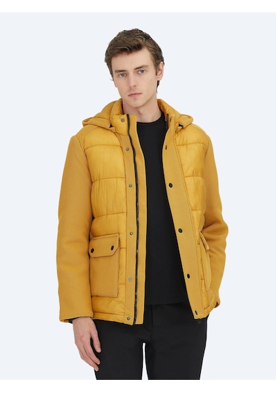 Kip Sarı Regular Fit Kapüşonlu Casual Dokuma Mont Sarı