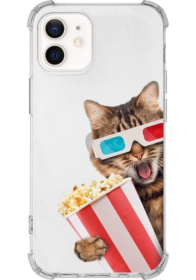 Apple Uyumlu iPhone 12 Kedi 1 Baskılı Şeffaf Köşe Korumalı Antişok Kılıf