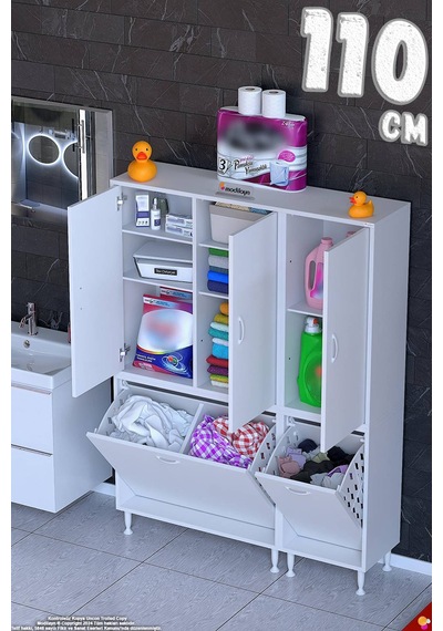Ohbe 75 + 40cm Genişlik 160cm Boy 32,5cm Derinlik Kirli Sepetli 3 Uzun Kapak Çok Amaçlı Banyo Dolabı Beyaz Ohbe 75 + 40cm Genişlik 160cm Boy 32,5cm Derinlik Kirli Sepetli 3 Uzun Kapak Çok Amaçlı Banyo Dolabı Beyaz