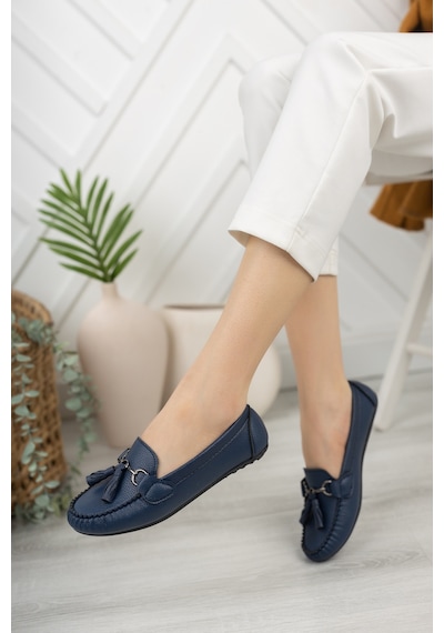 Khayt Tassel Casual Günlük Kadın Babet Ayakkabı Lacivert