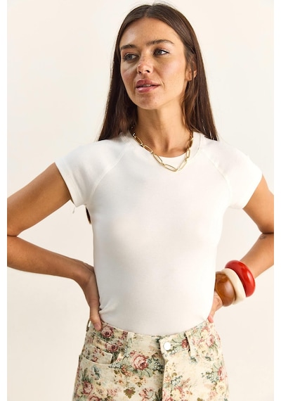 Shade Kadın Pamuklu Kısa Kollu Ranglan T-shirt 1091 60286102 - Beyaz