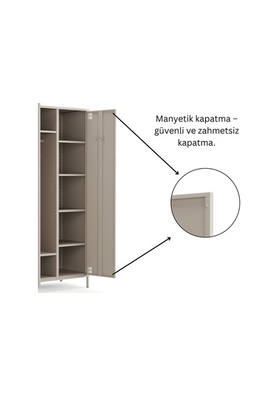 Pera Metal Elbise Dolabı, Soyunma Dolabı, İki Kapılı, 80,50 X 50 X 189,50 Cm Bej