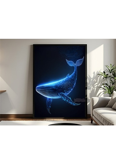 Tablo Ahşap Çerçeveli Tablo Çerçeveli Poster Mavi Balina, Hayvan Temalı Tablo