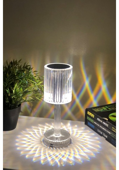 Hl-006 Kristal Şarjlı Gatsby Masa Lambası Ledli Akrilik 3 Renk Dokunmatik Gece Lambası Kristal Buzbeyaz