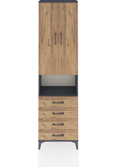 Arges Dolap 3 Raflı 4 Çekmeceli Tek Askılı 60x30x221 Antrasit-çam Antrasit
