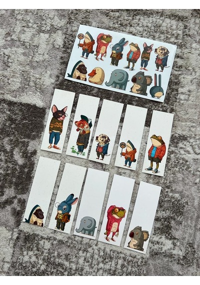 Hayvan Karikatür Kitap Ayraç ve Stickers Seti Pytkstkr51