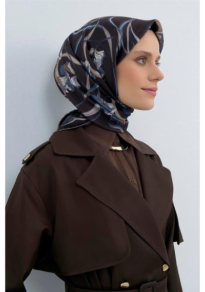 Armine İpek Eşarp 2026 Yaz - 9512-37 Koyu Kahve Twill