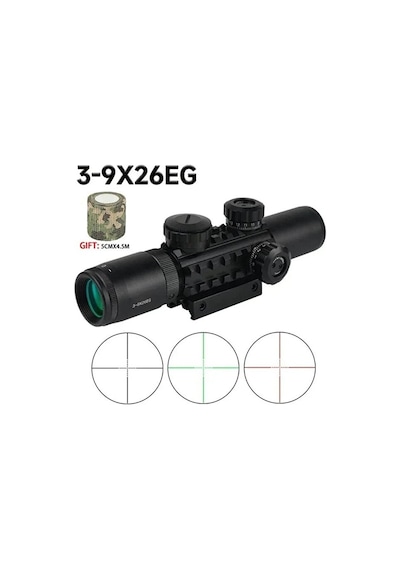 3-9x26 Çift Işıklı Ayarlanır Zoomlu Nişangah Hedefleyici Tfek Dürbünü - Kendinden Sabit Ayaklı Avcı Dürbünü Siyah