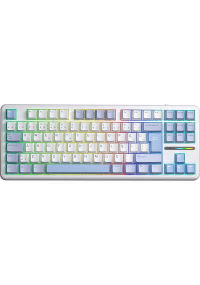 Aula F87 Pro Mekanik Rgb Tkl Graywood V4 Switch Kablosuz Makrolu Hot Swap Türkçe Q Klavye Buz Mavisi