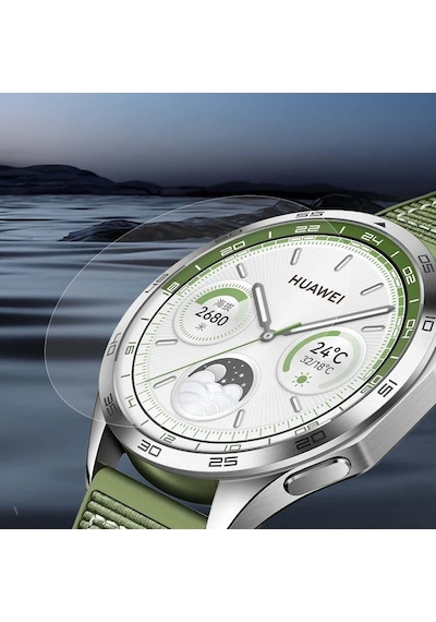 Huawei Watch Gt4 46mm Uyumlu Kolay Takılabilir Takma Temizleme Aparatlı Temperli Cam Ekran Koruyucu