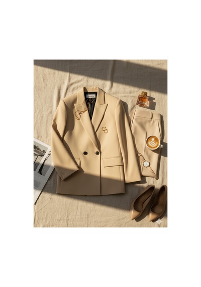 Hanezza Çift Düğmeli Blazer Ceket Plus Size Krem - 789093682 Krem