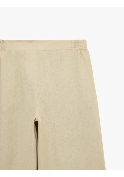 Koton Beli Lastikli Cep Detaylı Düz Bol Paça Keten Pantolon Bej 6sak40036pw Ekru