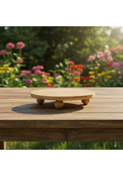 Bambu Top Ayaklı Yuvarlak Sunumluk 25cm Çap Seçenekli Doğal Ahşap Servis Tabağı Peynir, Meze, Kek Standı, Genel