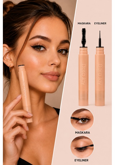 Dora Joy 2 İn 1 Çift Taraflı Maskara & Eyeliner Black 01 Yoğun Siyah Hızlı Kuruyan Kalıcı Panthenol E Vitamini Ve Pirinç Özü İçerikli
