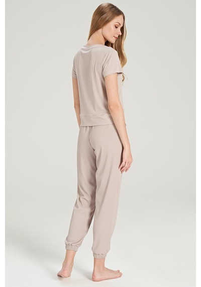 Feyza Kadın Kısa Kol Fitilli Bej Pijama Takım C1t7n0o5 001