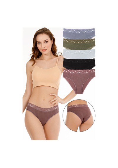 Sensu Kadın Fitilli Dantel Detaylı Slip Külot 5'li Paket Set Karışık