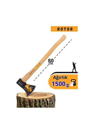 Rotor Ahşap Saplı 1500gr+600gr 2 Li Balta Nacak Seti