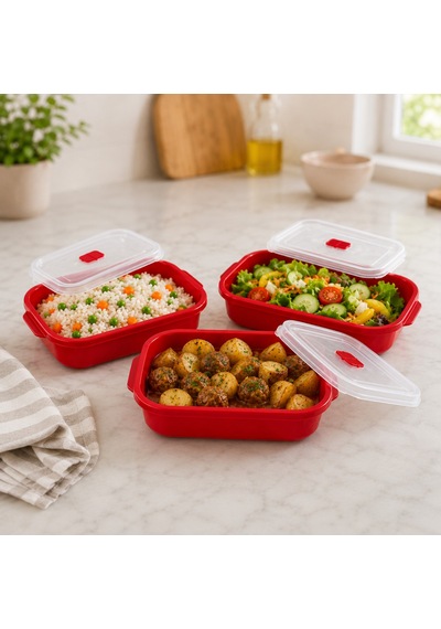 1300 Ml Mikrodalgada Kullanılabilen Yemek Saklama Ve Taşıma Kabı Öğle Yemeği Beslenme Ve Gıda Kırmızı