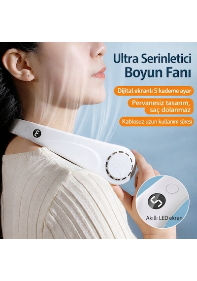 Çeşithane L-18 Boyun Tipi Taşınabilir Fan 5 Kademeli Ayarlı Şarjlı Neck Fan