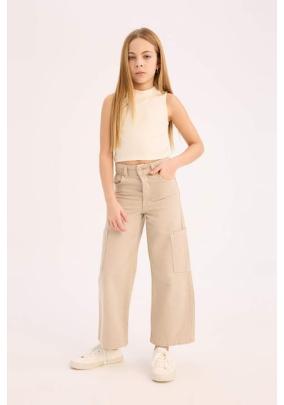 DeFacto Kız Çocuk Wide Leg Kargo Geniş Paça Jean Pantolon C0451A825SMBG122 Bej