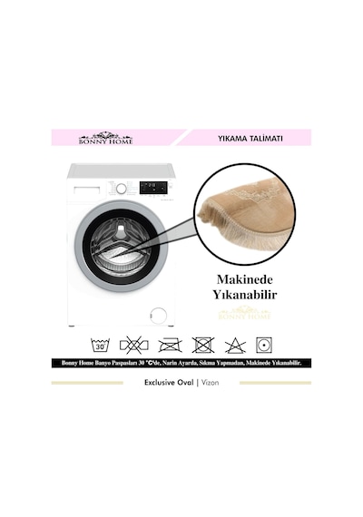 Exclusive Oval Vizon 3'lü Dantelli Ve Saçaklı Banyo Paspası Püskü Vizon