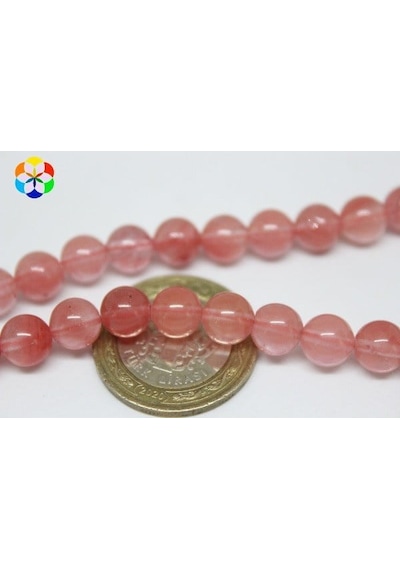 Gül Kuvars Taşı YARIM Dizi 8mm (18cm uzunluğundadır)