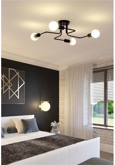 Retro Akrep Modern 4'lü Plafonyer Tavana Monte Avize Siyah Tek Ebat 3599-4blk Diğer