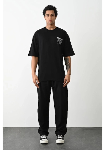 Assema Eekek Baskılı Oversize Kısa Kol T-shirt - Siyah Çok Renkli
