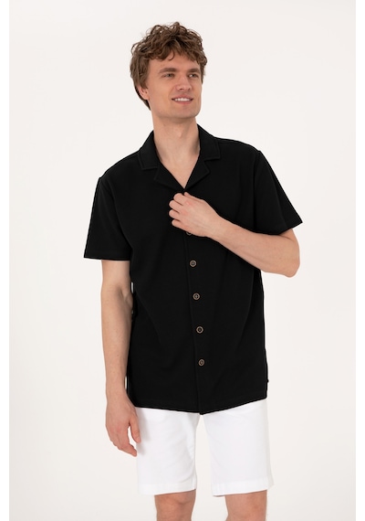 U.S. Polo Assn. Erkek Siyah Apaş Yaka Kısa Kollu Örme Gömlek 50306977-VR046