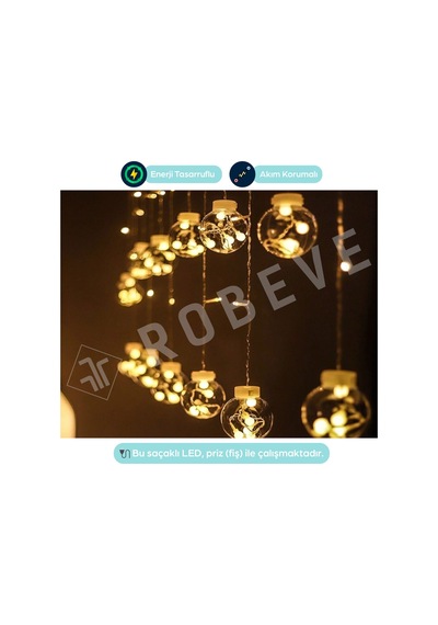 Robeve Işıklı Yılbaşı Top Led Led Işık Saçak Led Top Dekoratif Yılbaşı Led 2.5 Metre 138 Led 8 Fonksiyonlu 8 Modlu Led Işık Günışığı Perde Led Gün Işığı