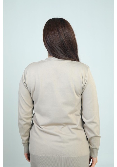By Saygı Kadın Tek Taraf Saç Örgülü Büyük Beden Likralı Tunik Bluz-41838 Taş