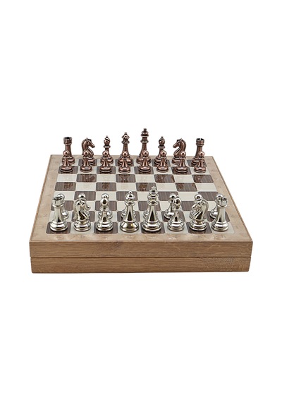 Gifthome Metal Klasik Satranç Takımı Antik Ve Rustik Desenli Mdf Sandıklı Satranç Tahtası 36x36x6 Cm.