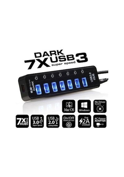 Dark Dk-Ac-Usb371 7 Port Usb 3.0 1 Port 2A Usb Hızlı Şarj Çıkışlı