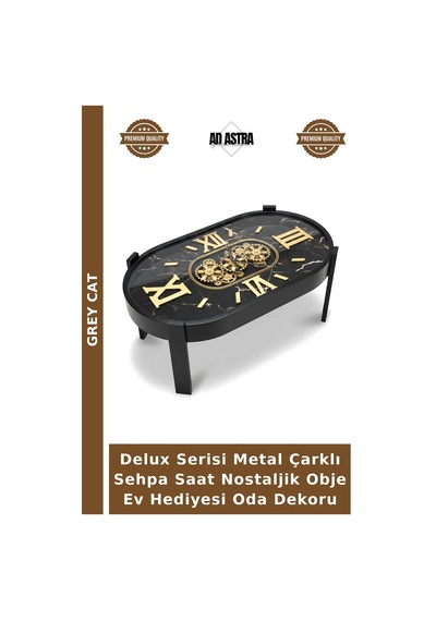 Delux Serisi Metal Çarklı Sehpa Saat Nostaljik Obje Ev Hediyesi Oda Dekoru