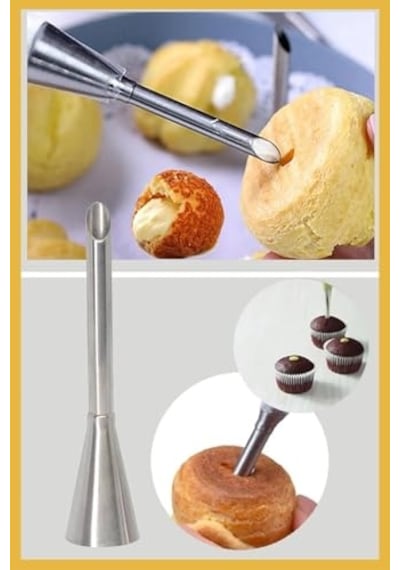 Siliko World Paslanmaz Çelik Krema Sıkma Torbası Ucu Cupcake Dolgu Duy 1 Adet + 4 Adet Şanti Torbası Diğer