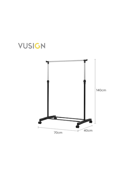 Vusıgn Tek Çubuklu Elbise Askısı Tekerlekli Metal Askılık 140x38x70 Cm Gümüş