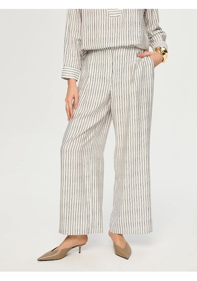 Faik Sönmez Wide Leg Fit Çizgili Dokuma Pantolon S26pnt019 Us26pnt01973 Ekru