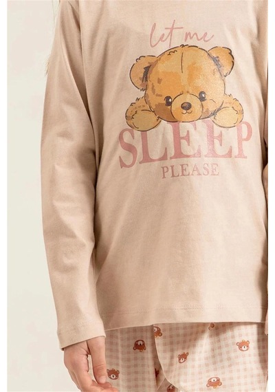 Rolypoly Kız Çocuk Baskılı Pijama Takımı Bej Rp3915-3
