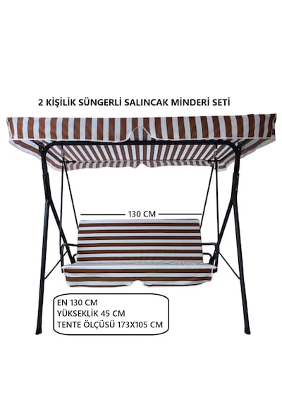 Salıncak Minder Seti Tenteli Kahverengi Beyaz 2 Kişilik Süngerli 130x45x3cm Kahverengi - Beyaz